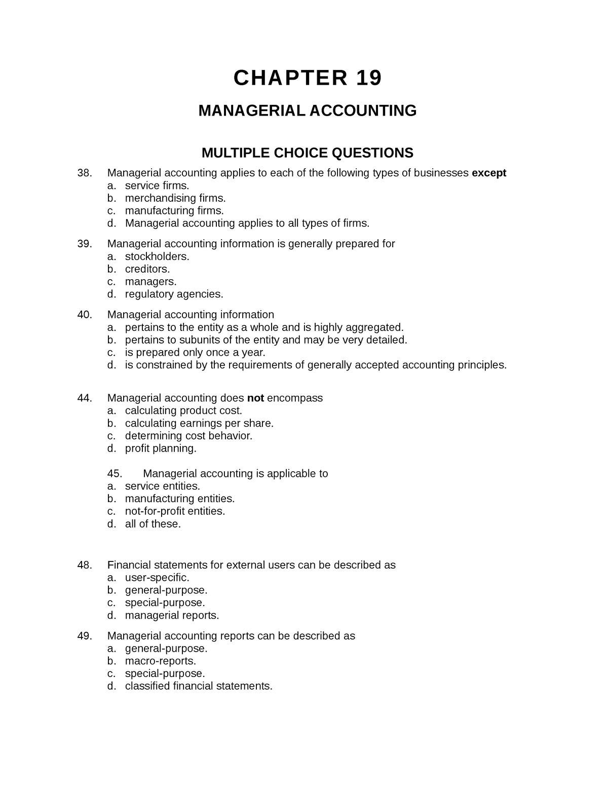 Ch19 - Managerial Accounting - CHAPTER 19 MANAGERIAL ACCOUNTING ...