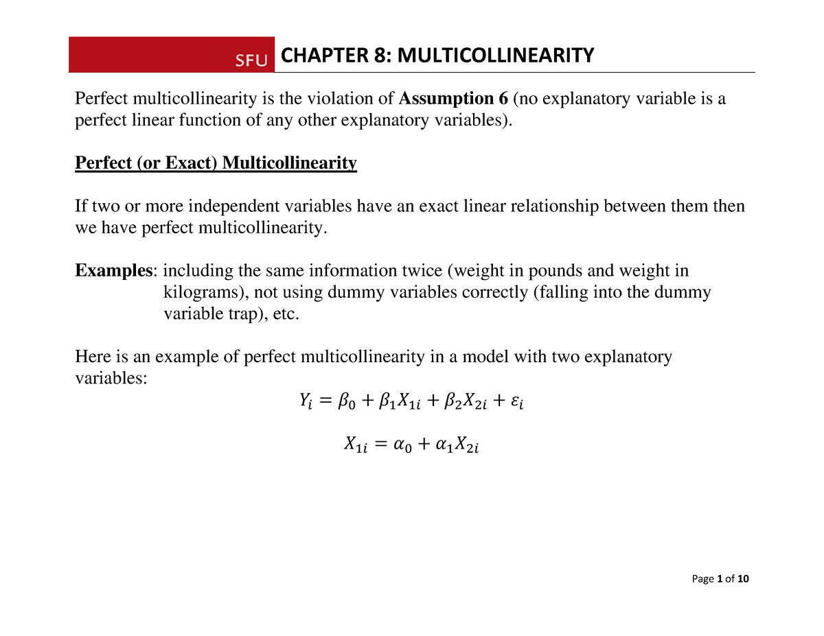 Lecture 16 Multicollinearity - Perfect Multicollinearity Is The ...