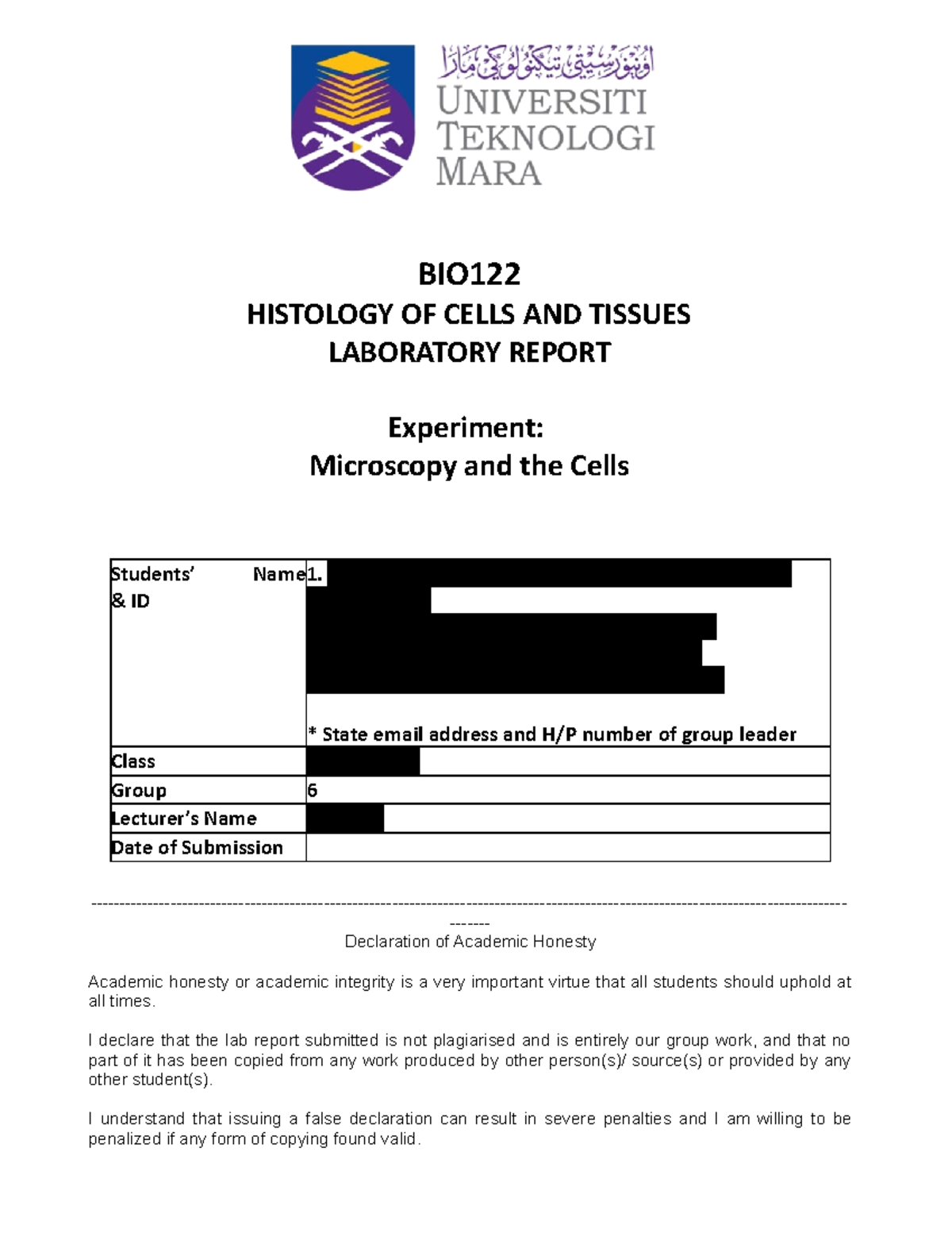 5.0 BIO122 Lab Report Microscopy And The Cells - BIO HISTOLOGY OF CELLS ...