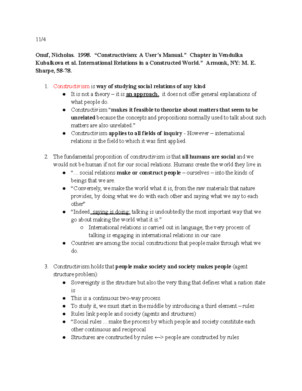 Posc 303 - week 10 part 2 - 11/ Onuf, Nicholas. 1998. “Constructivism ...