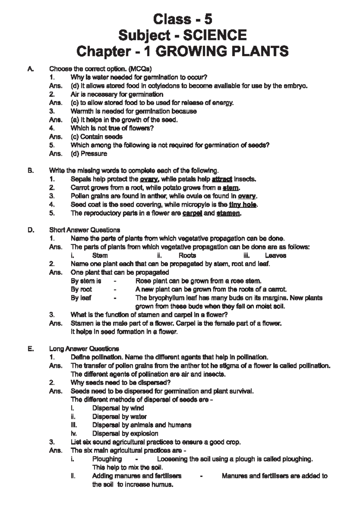 Class 5 Subject Science Chapter 1 Growing Plants 1 - Class 5 Subject ...