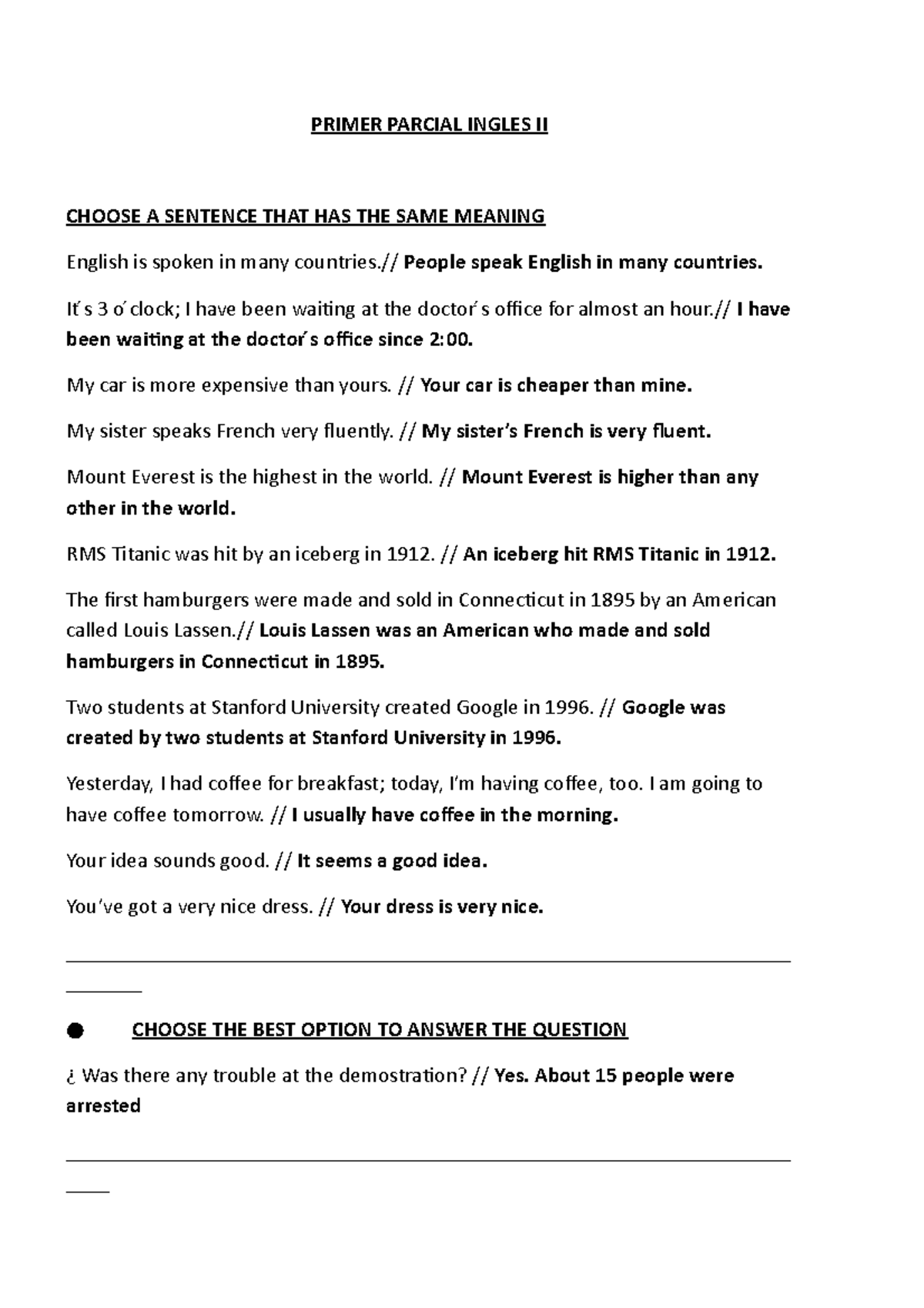 RECO Primer Parcial Inglés técnico (para parcial) PRIMER PARCIAL