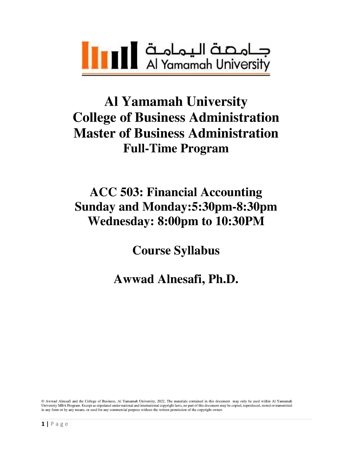 ACC 503 Financial Accounting Syllabus Fall 2023 2024 Al Yamamah   Thumb 1200 1553 