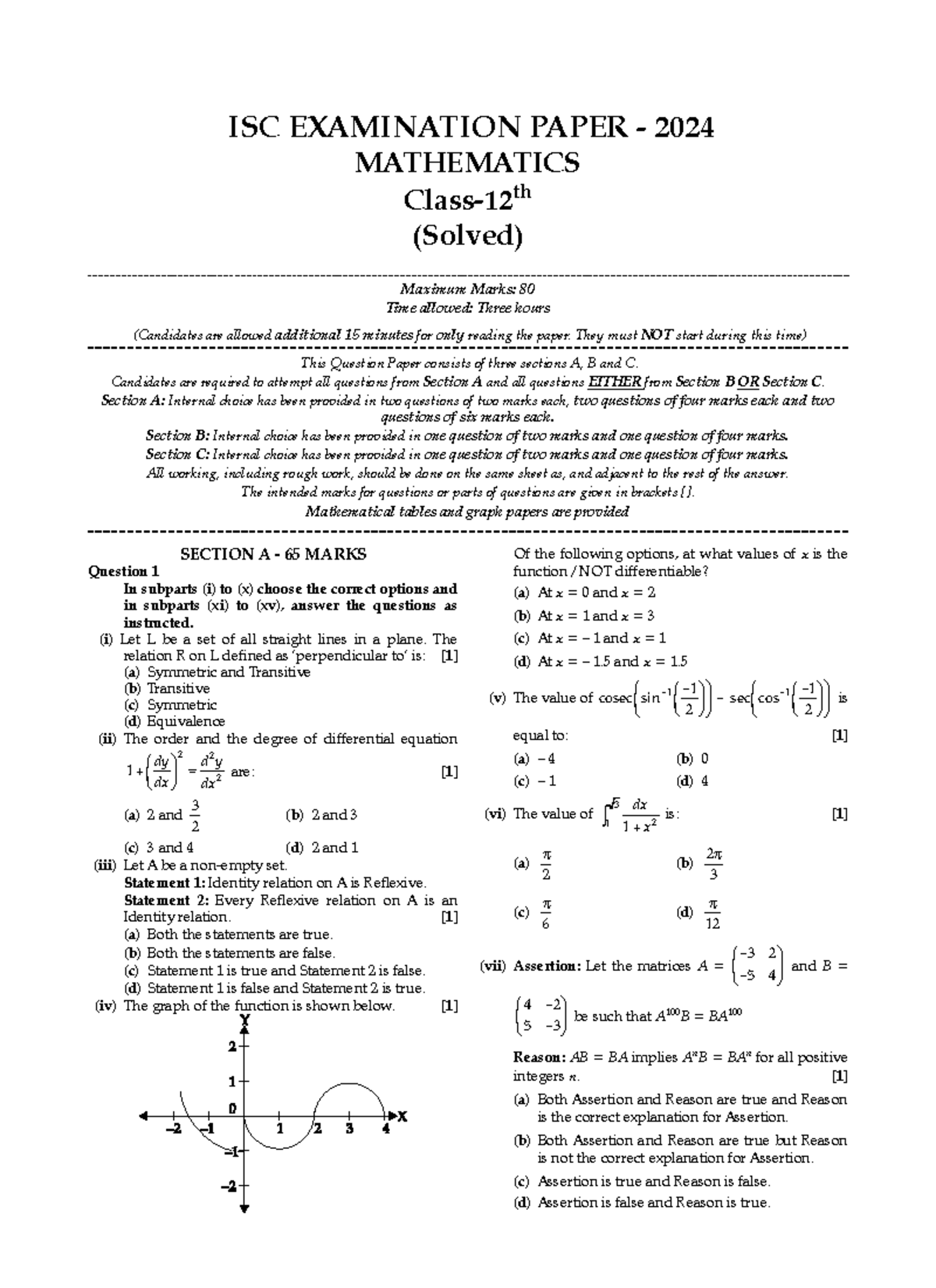 2-ISC Math-12 Board Papers - ISC EXAMINATION PAPER - 2024 MATHEMATICS ...