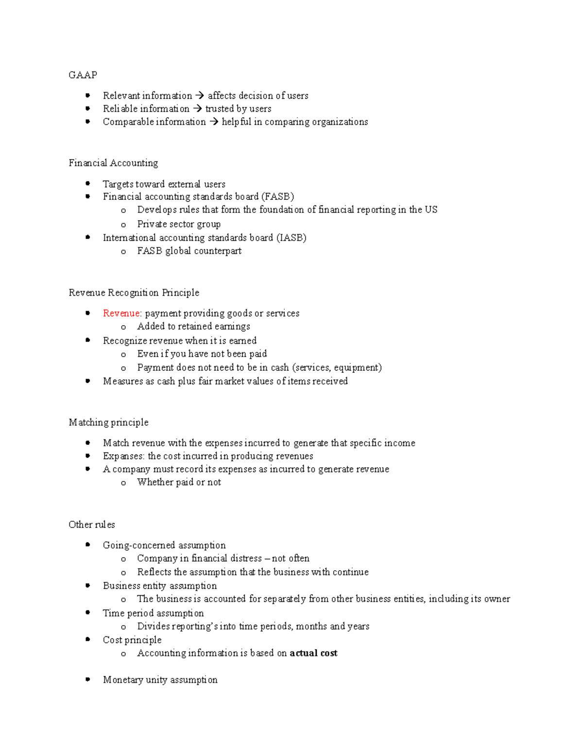 Chapter 1 Notes - GAAP Relevant information affects decision of users ...