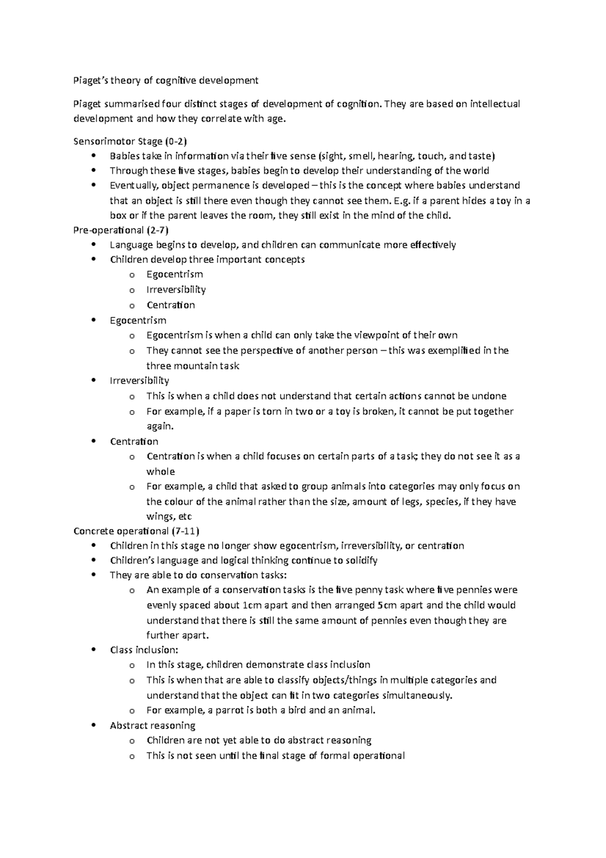 Cognition and development - Piaget’s theory of cognitive development ...