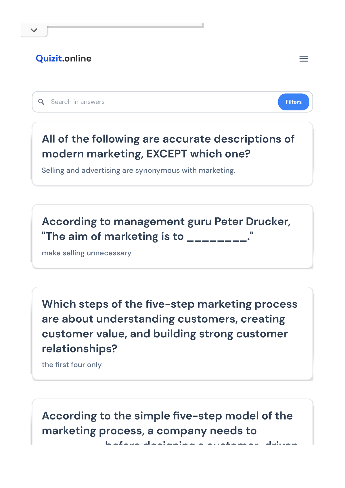 Marketing principles MCQs midterm 2023 - Quizit All of the following ...