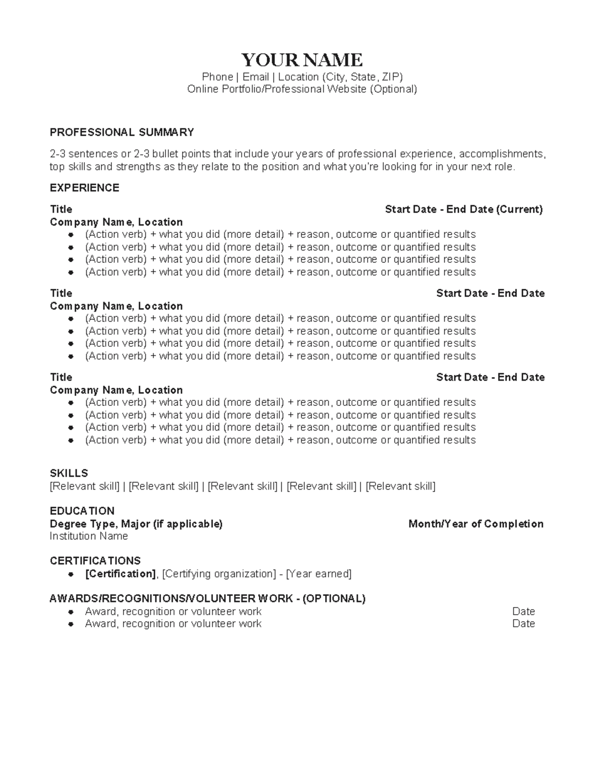 Resume Template - i need to pass my class so i need help working on ...