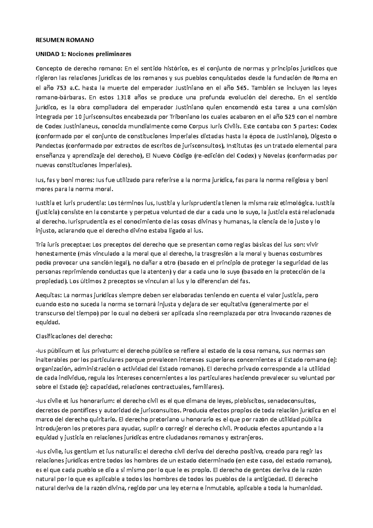 Resumen Romano - RESUMEN ROMANO UNIDAD 1: Nociones preliminares ...