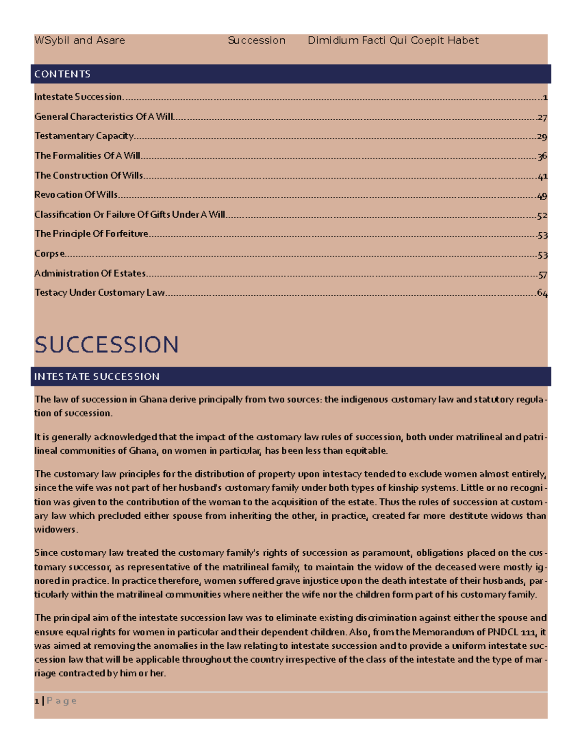 Succession - good document - CONTENTS Intestate - Studocu