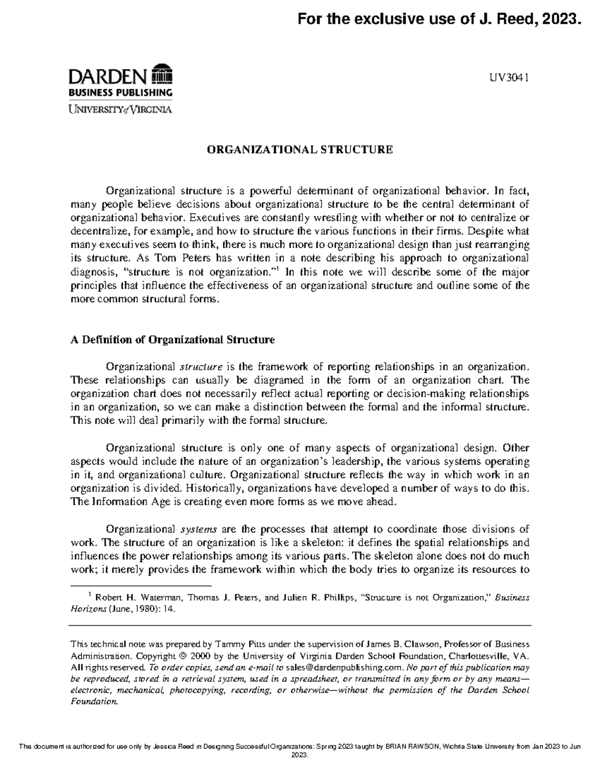 Organizational Structure - UV This technical note was prepared by Tammy ...