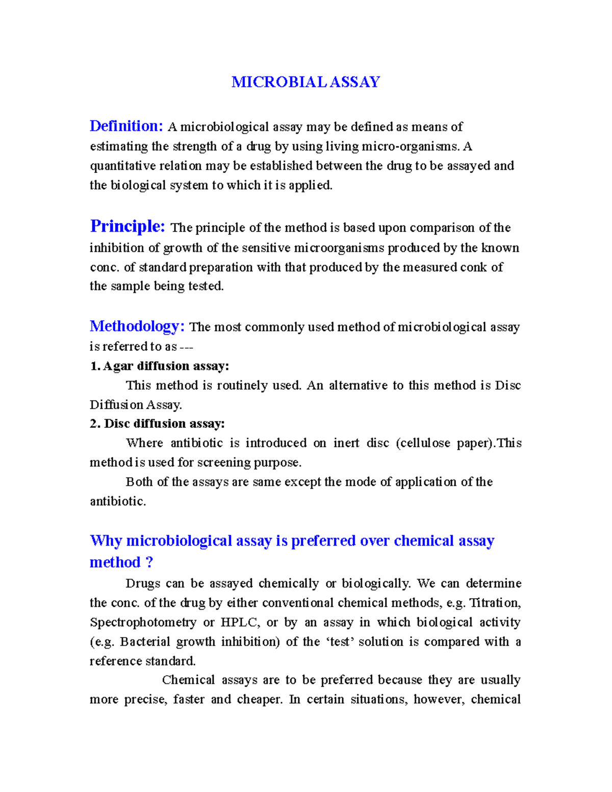 MicrobialAssay class notes MICROBIAL ASSAY Definition A