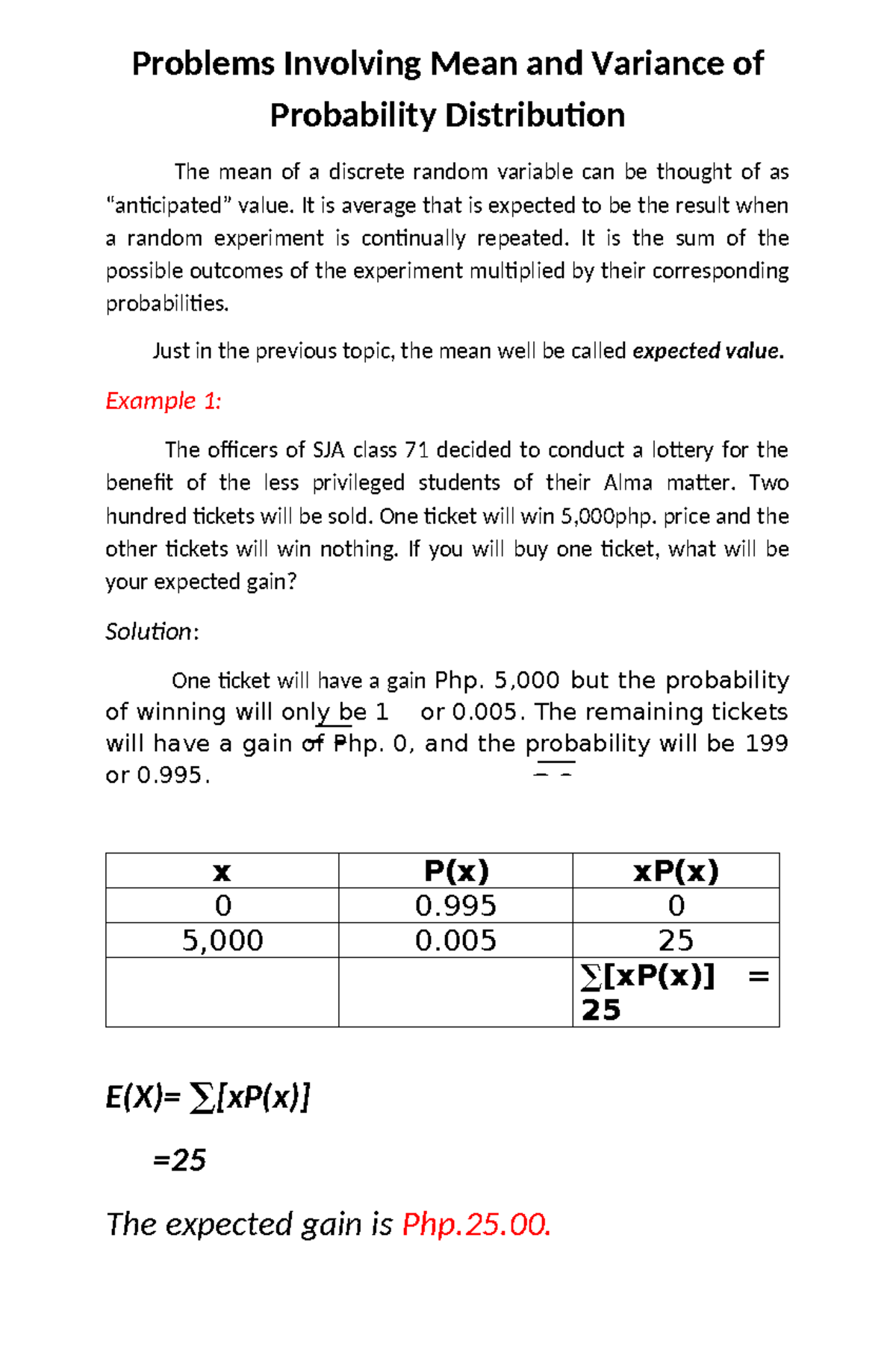 Problems involving mean and variance of probability distribution it