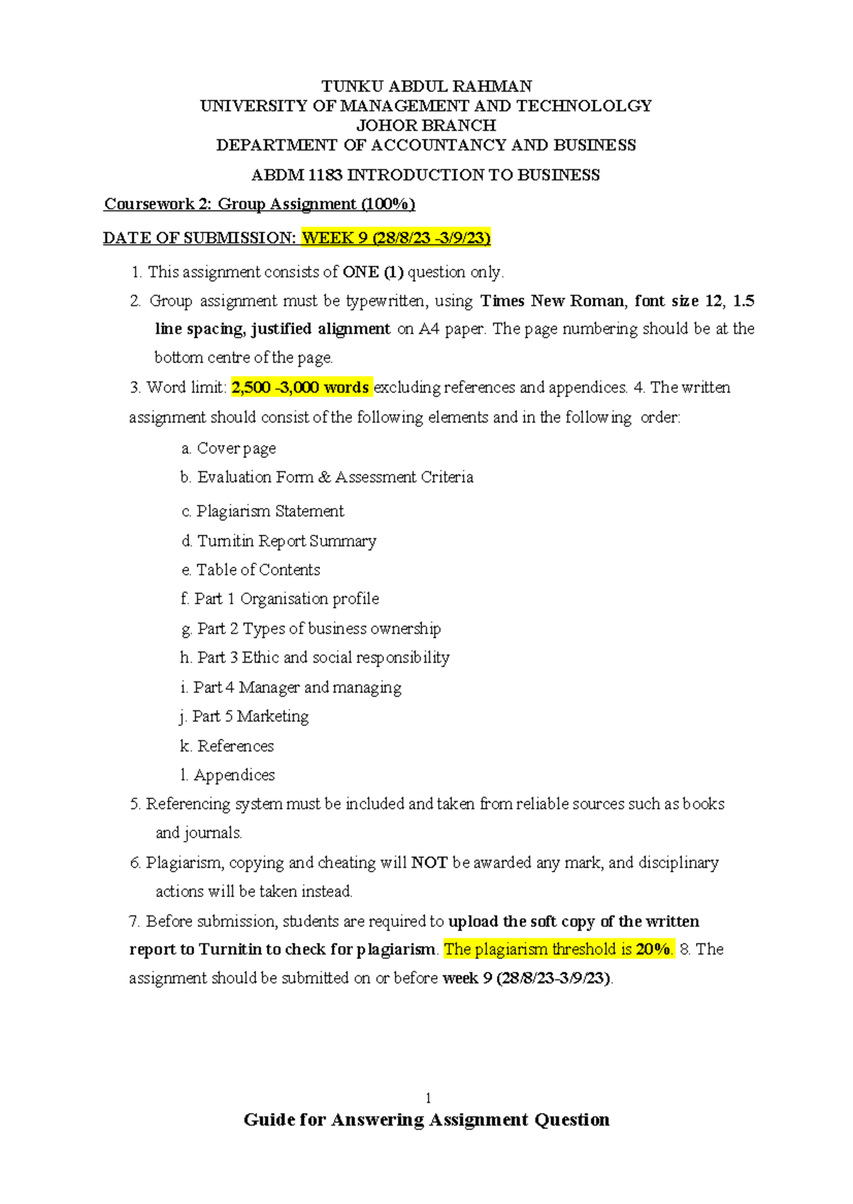 Group Assignment Guidelines 2023 - TUNKU ABDUL RAHMAN UNIVERSITY OF ...
