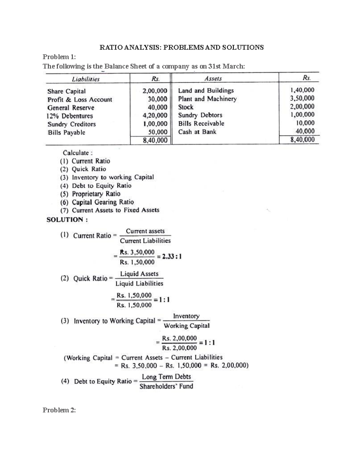 Ratio Analysis Problems And Solutions Ppt