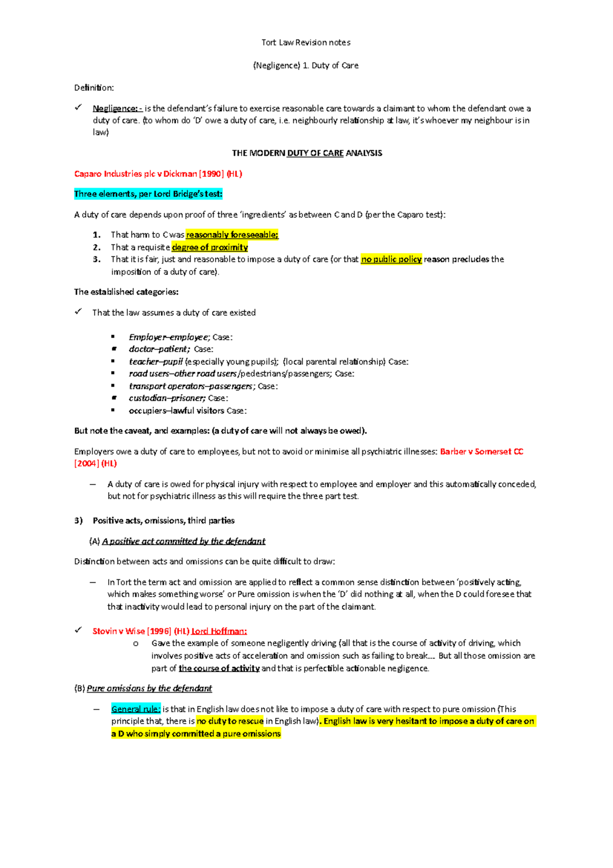 1-2-duty-of-care-tort-law-lecture-notes-tort-law-revision-notes