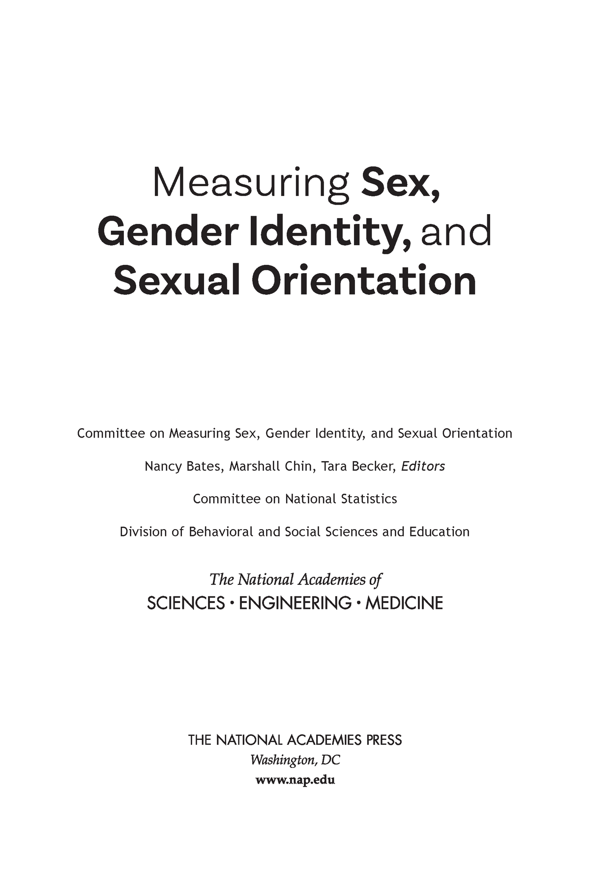 Measuring Sex Gender Identity And Sexual Orientation Any Opinions Findings Conclusions Or