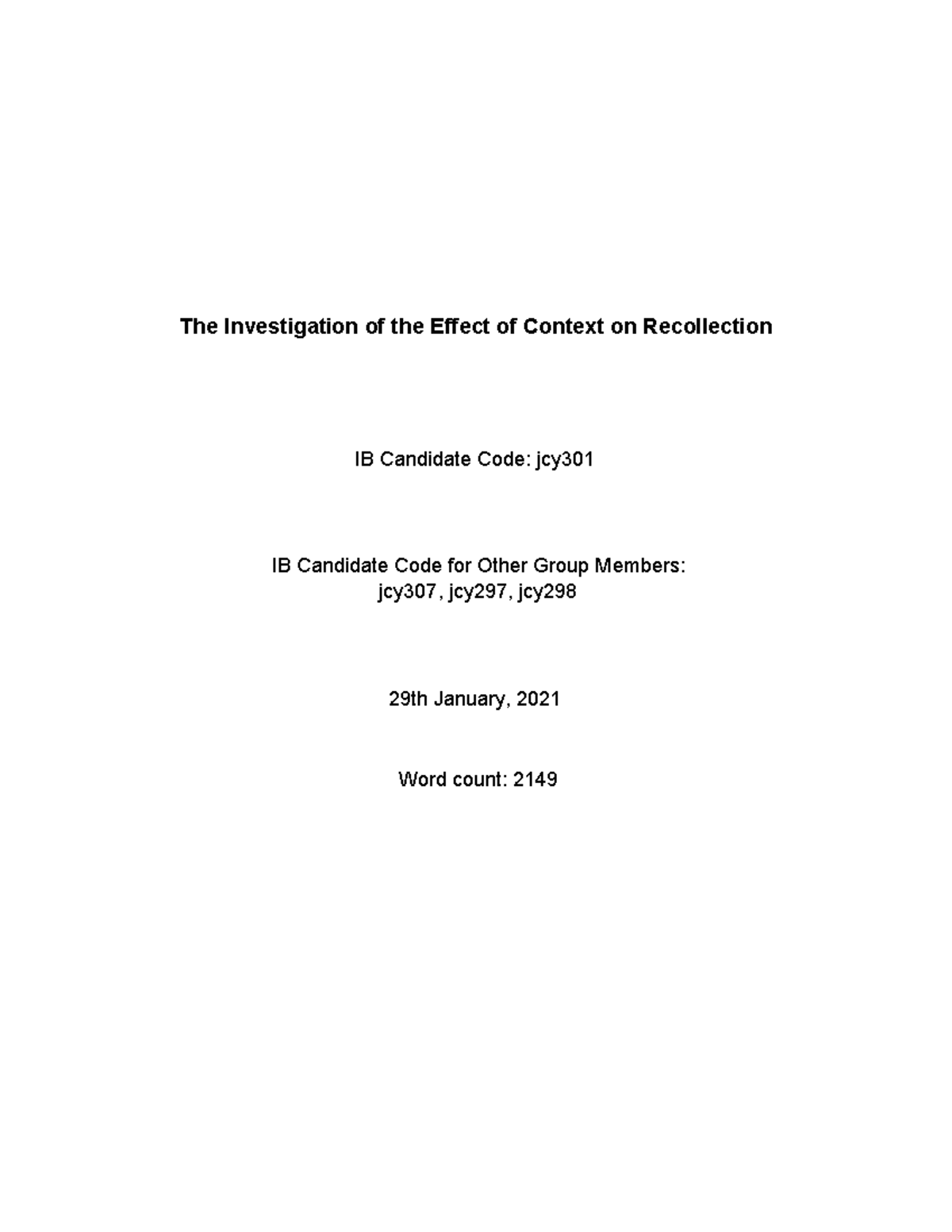 2021 Psychology IA jcy301 - The Investigation of the Effect of Context ...