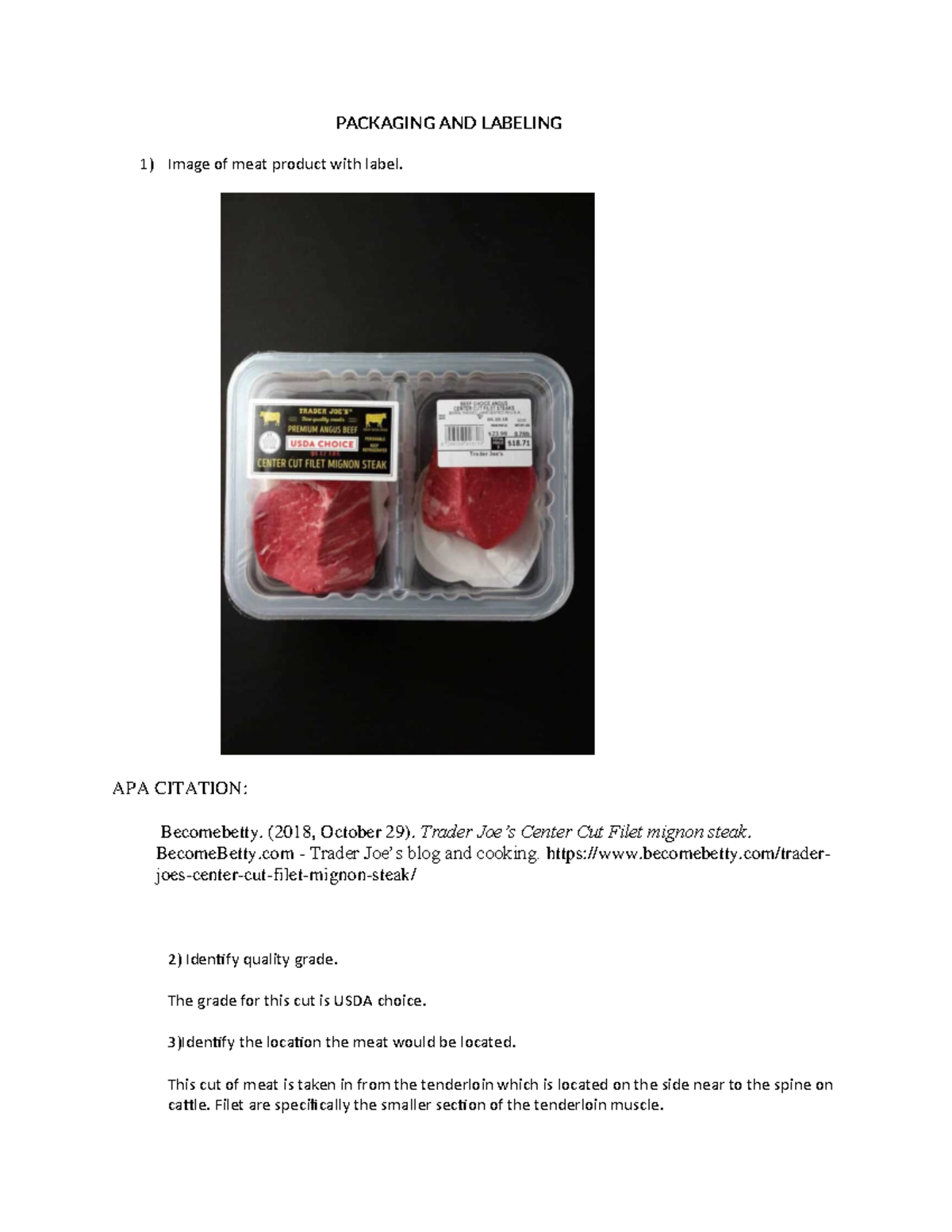 Packaging AND Labeling PACKAGING AND LABELING 1) Image of meat