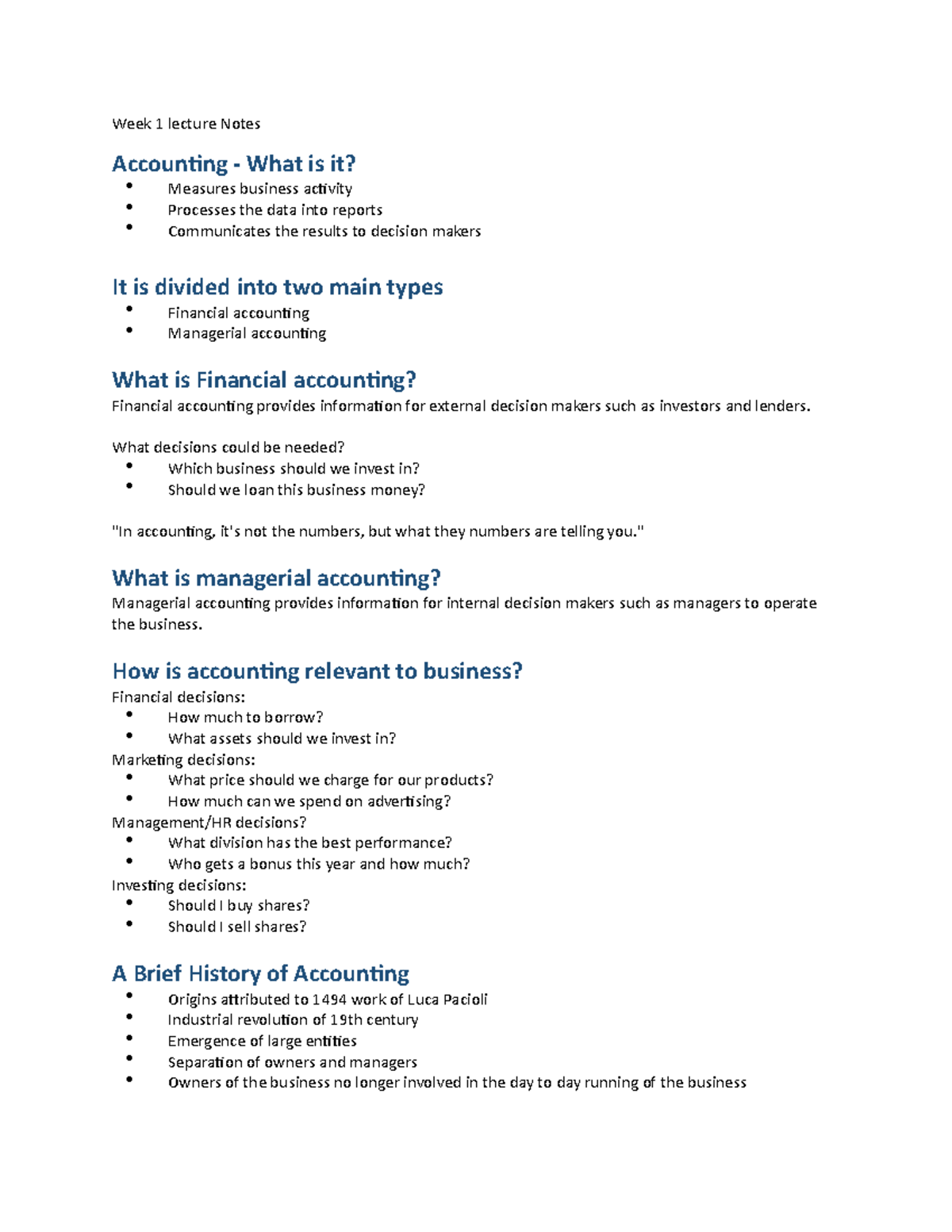 Week 1 lecture Notes - Week 1 lecture Notes Accounting - What is it ...