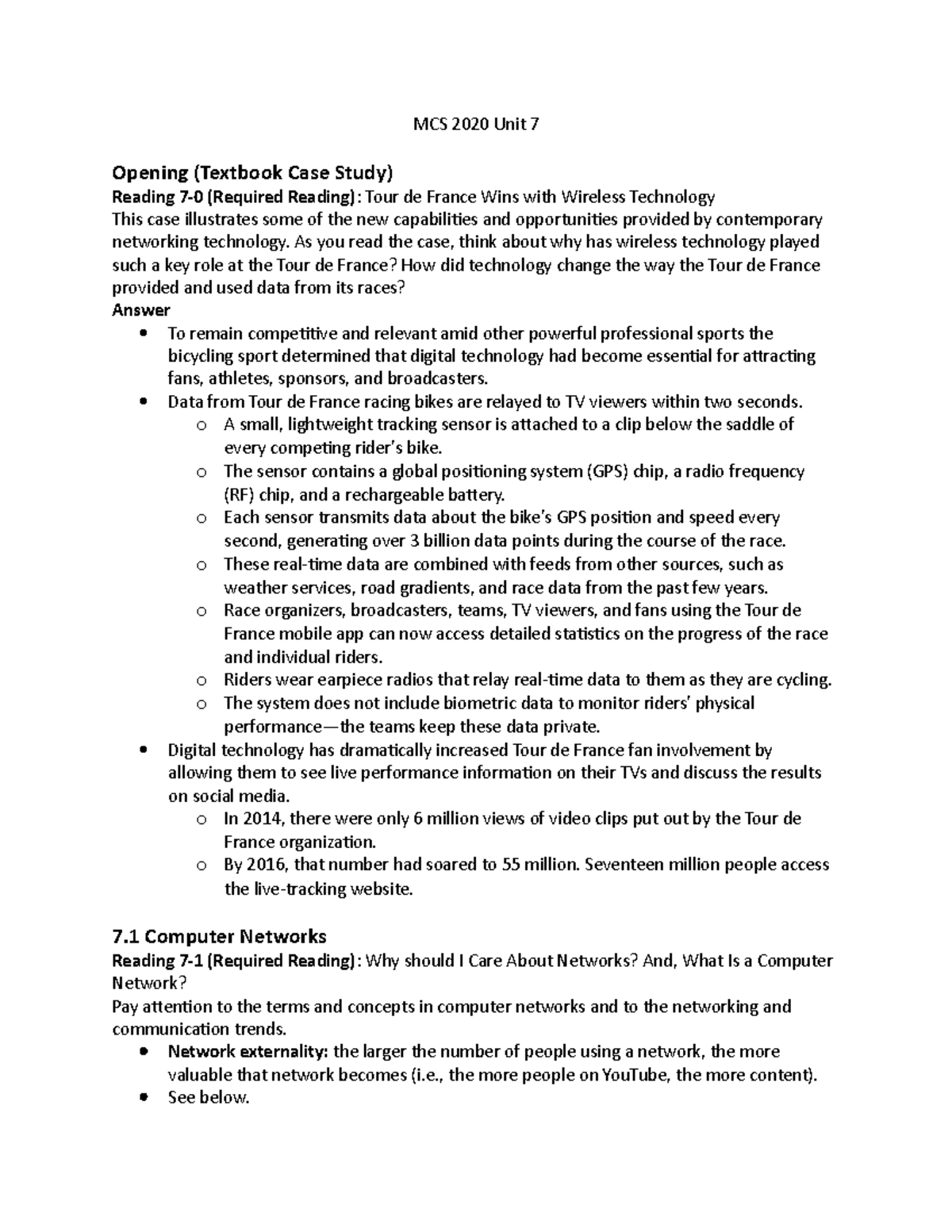 MCS 2020 Unit 7 - Unit 7 - MCS 2020 Unit 7 Opening (Textbook Case Study ...