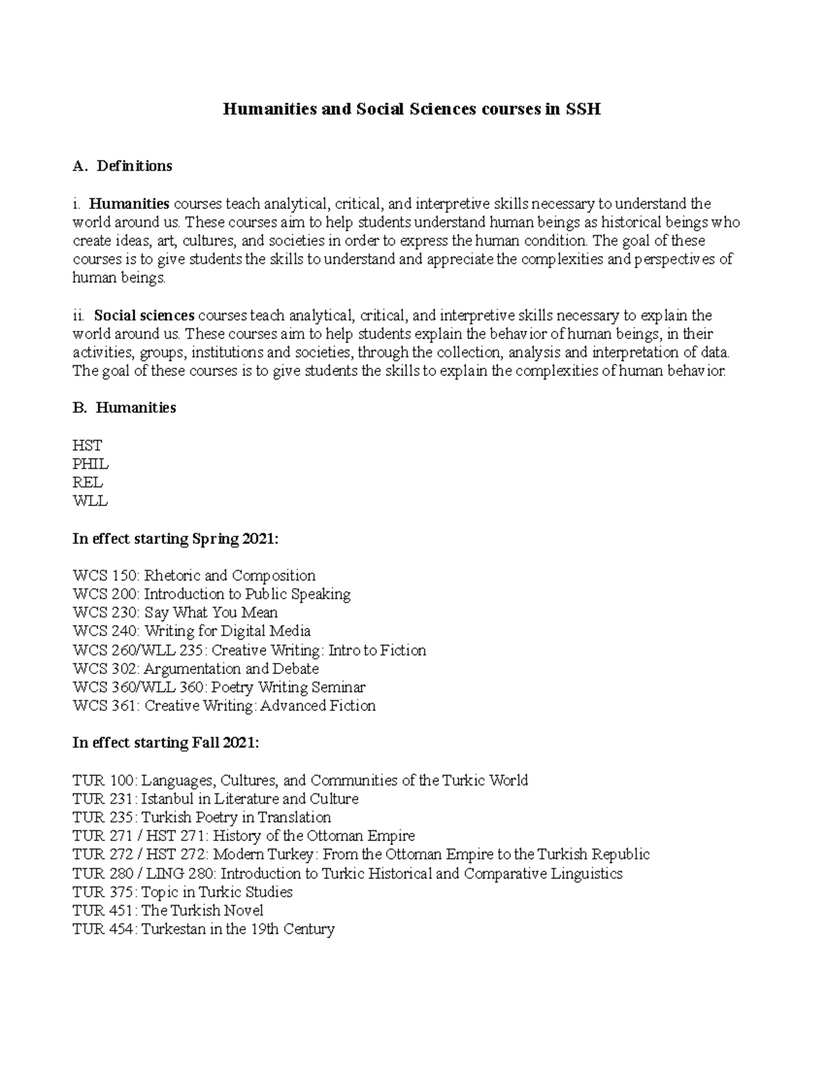 About electives qqqqqqqqq Humanities and Social Sciences courses in