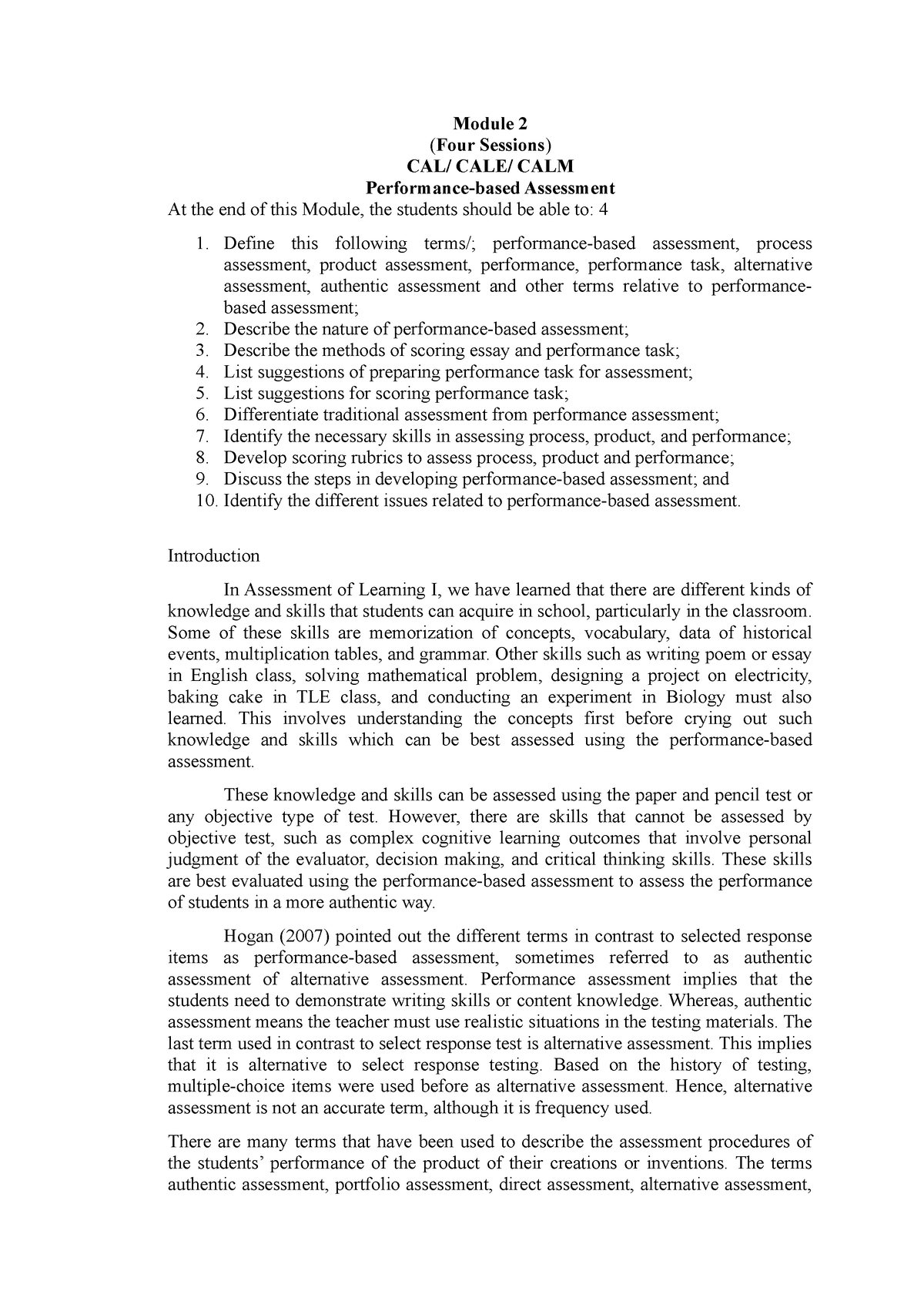 Module 2 Study Materials In Assessment Of Learning - Module 2 ( Four ...