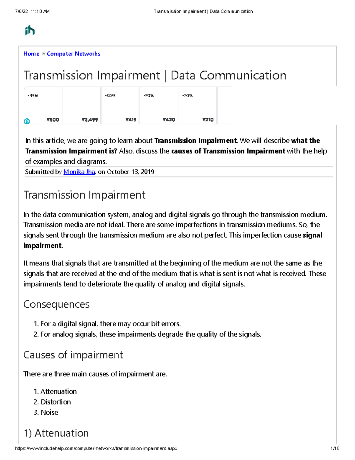 Transmission Impairment Data Communication Home » Computer Networks