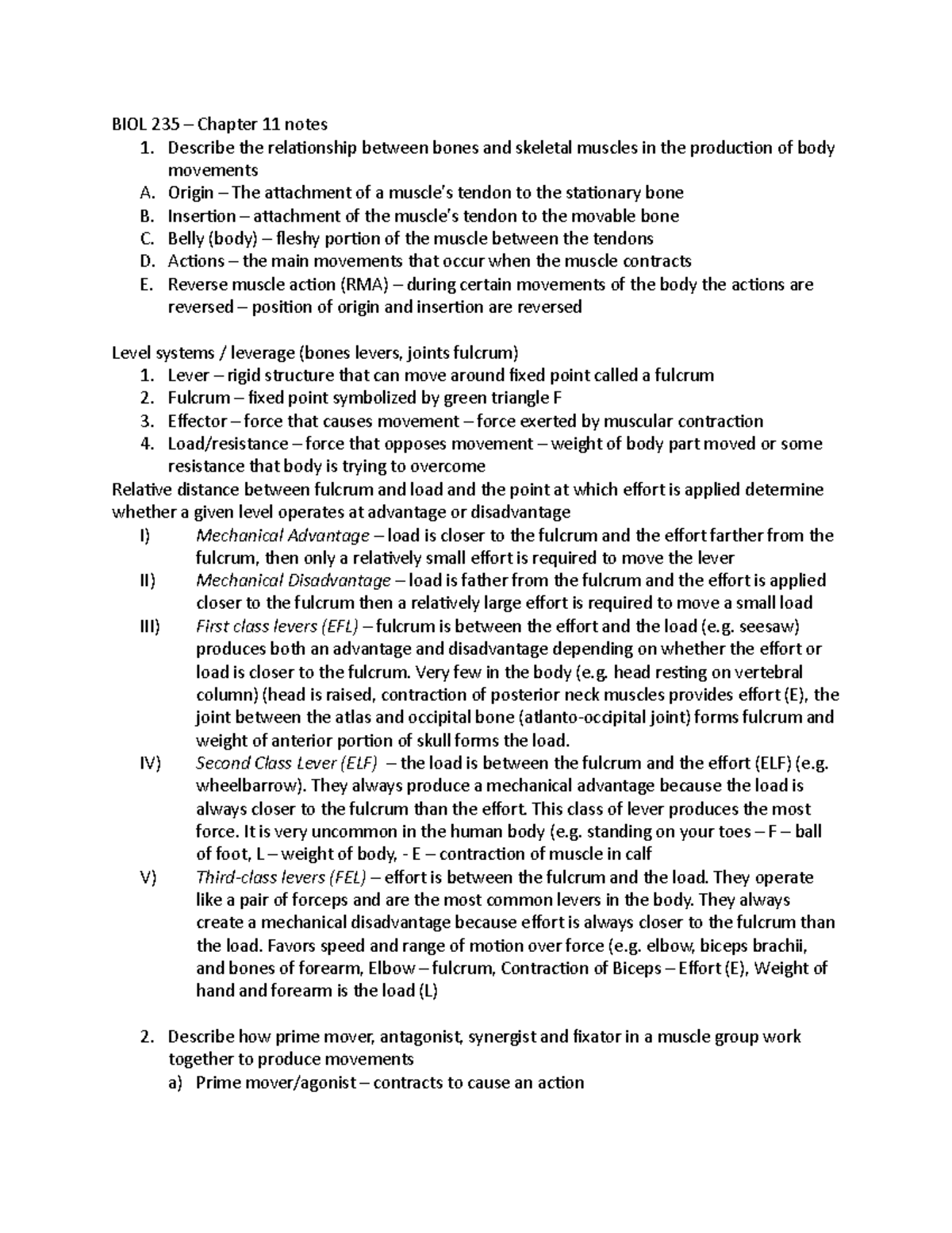 BIOL 235 - chapter 11 - BIOL 235 Chapter 11 notes 1. Describe the ...