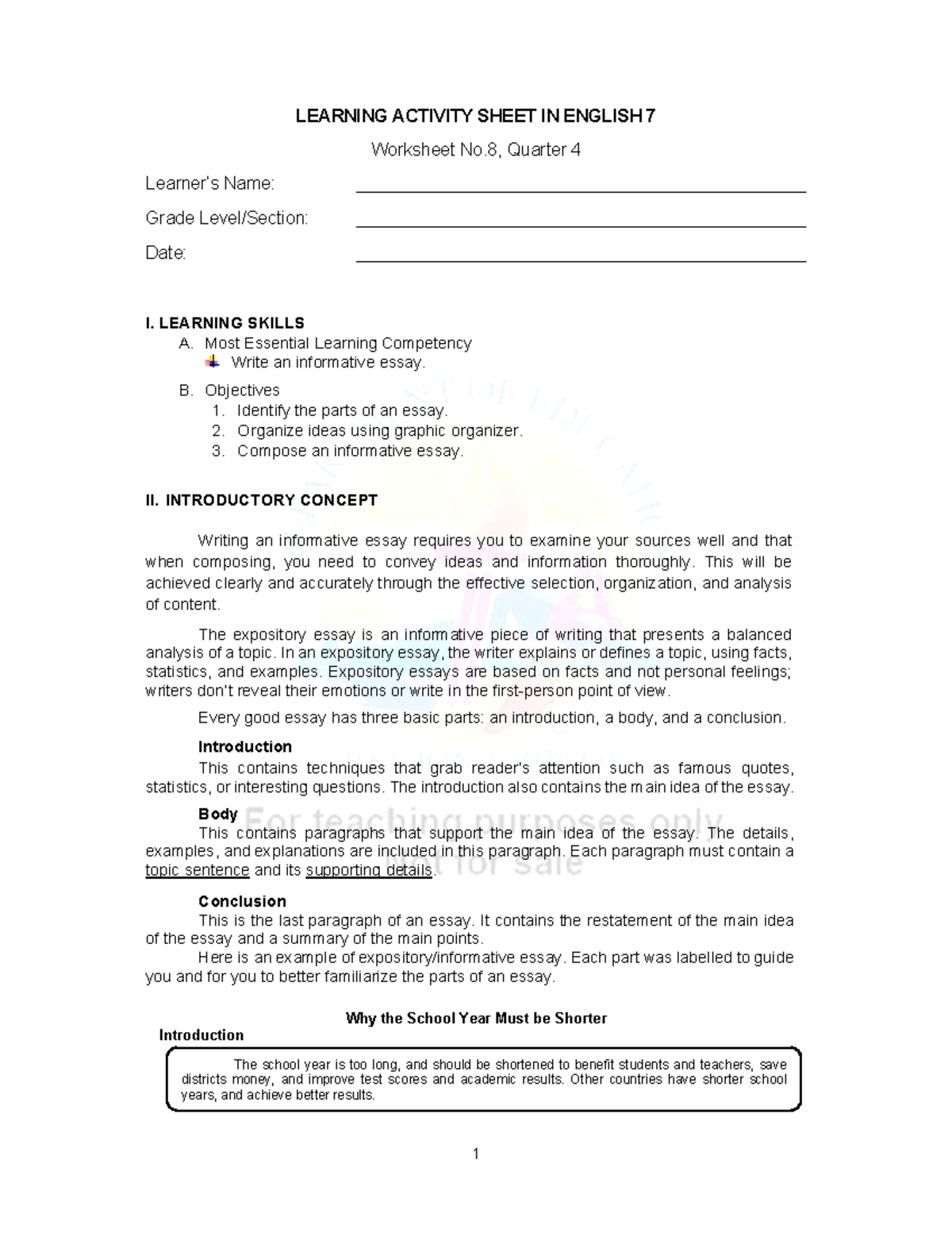 LAS-Q4-L8 - English - LEARNING ACTIVITY SHEET IN ENGLISH 7 Worksheet No ...