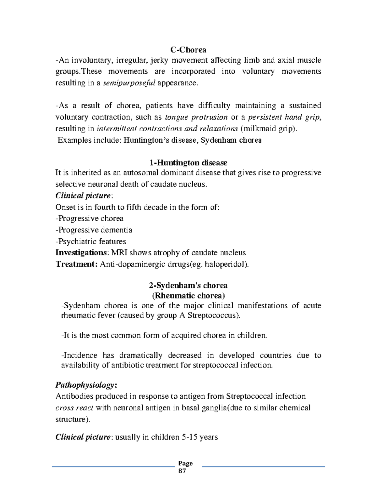 Chorea Page 87 CChorea An involuntary, irregular, jerky movement