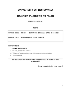 Course Outline 2024 - UNIVERSITY OF BOTSWANA FACULTY OF BUSINESS