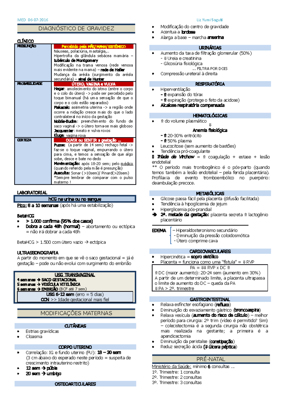 8. Avaliação Inicial DA Gravidez - MED 06-07-2016 Liz Yumi Sagut ...
