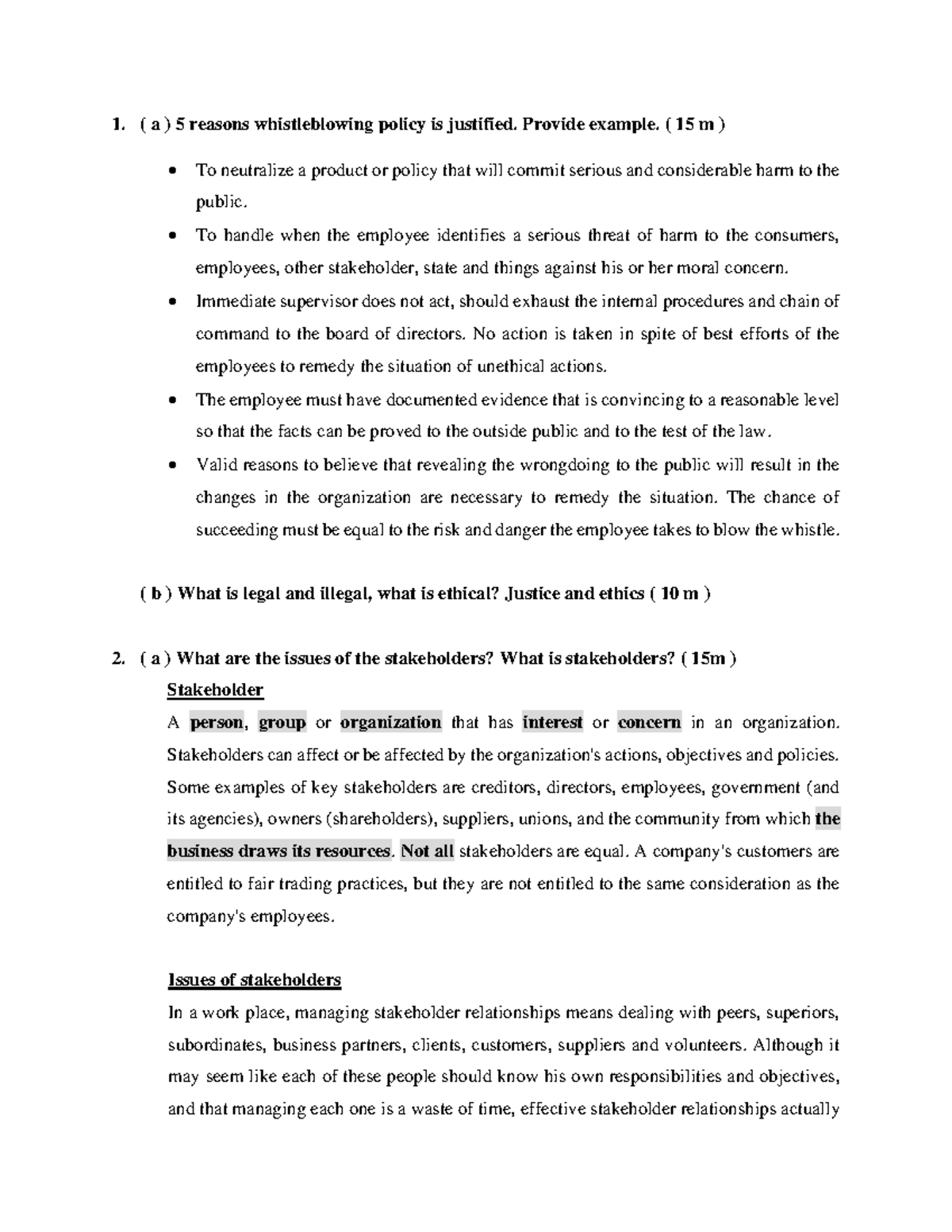 Business Ethics Assignment - 1. ( A ) 5 Reasons Whistleblowing Policy ...