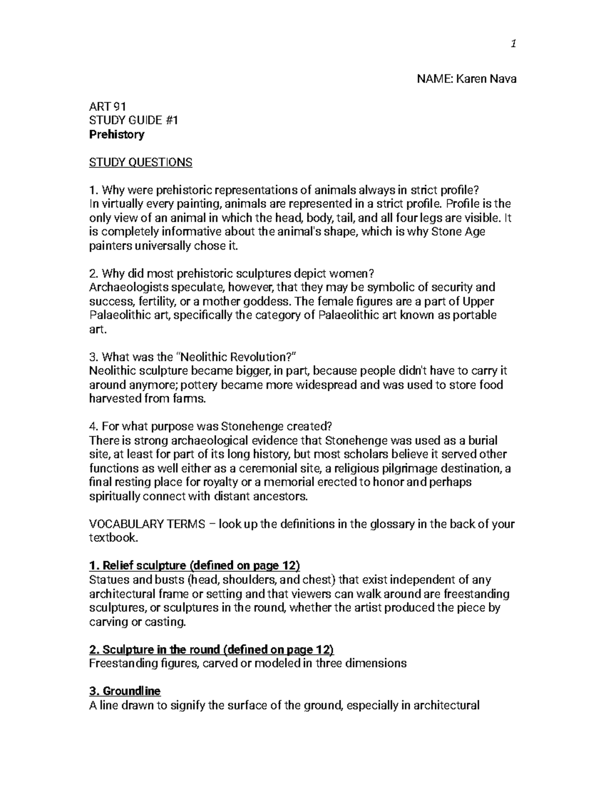 Art 91 Study Guided 1 Art 91 1 NAME Karen Nava ART 91 STUDY GUIDE