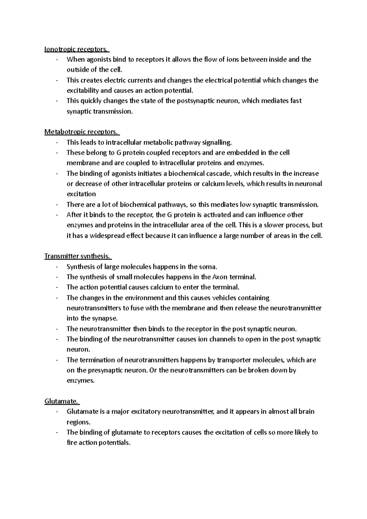 Neurotransmitters 2 - Lecture notes 2 - Ionotropic receptors. - When ...