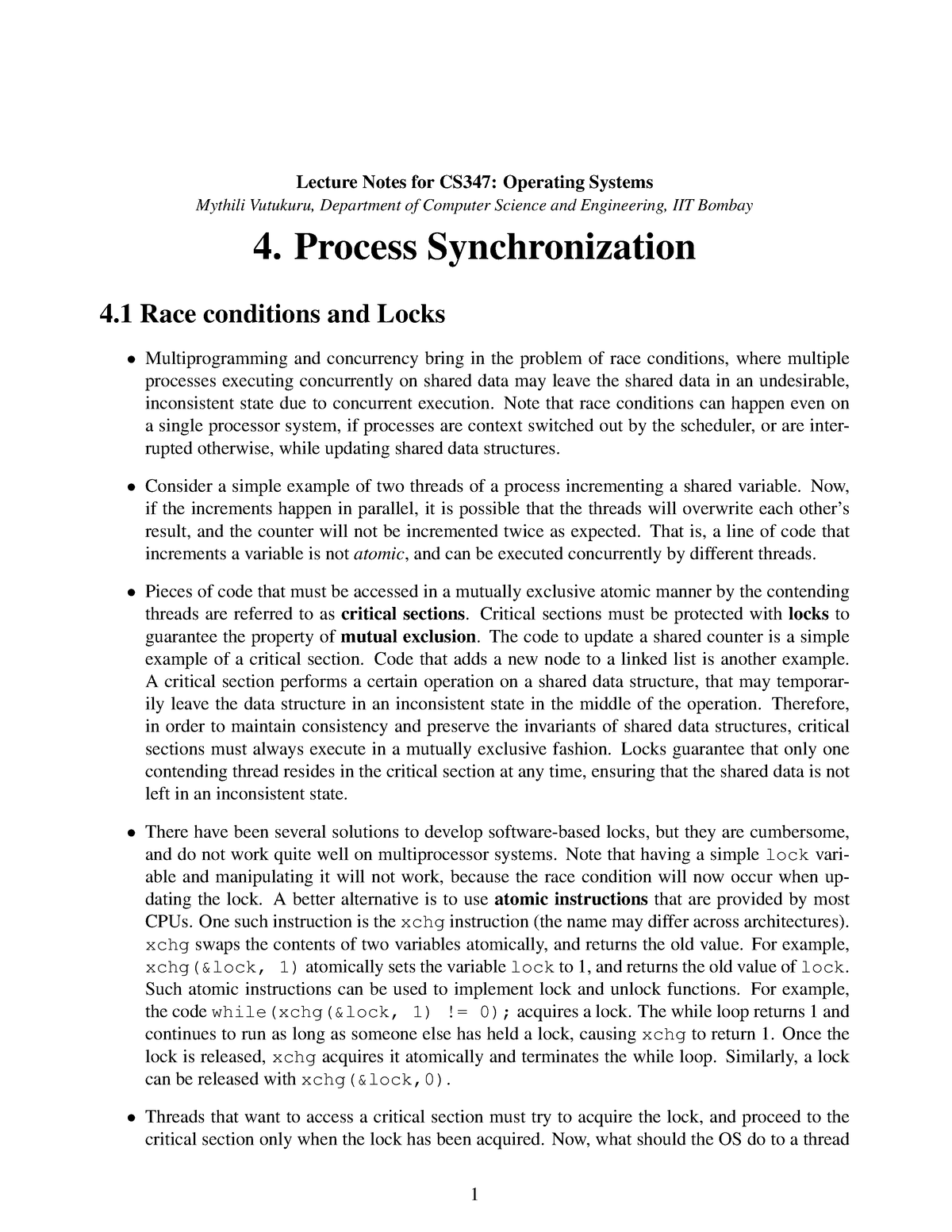 04-process-sync - Operating Systems - Lecture Notes For CS347 ...