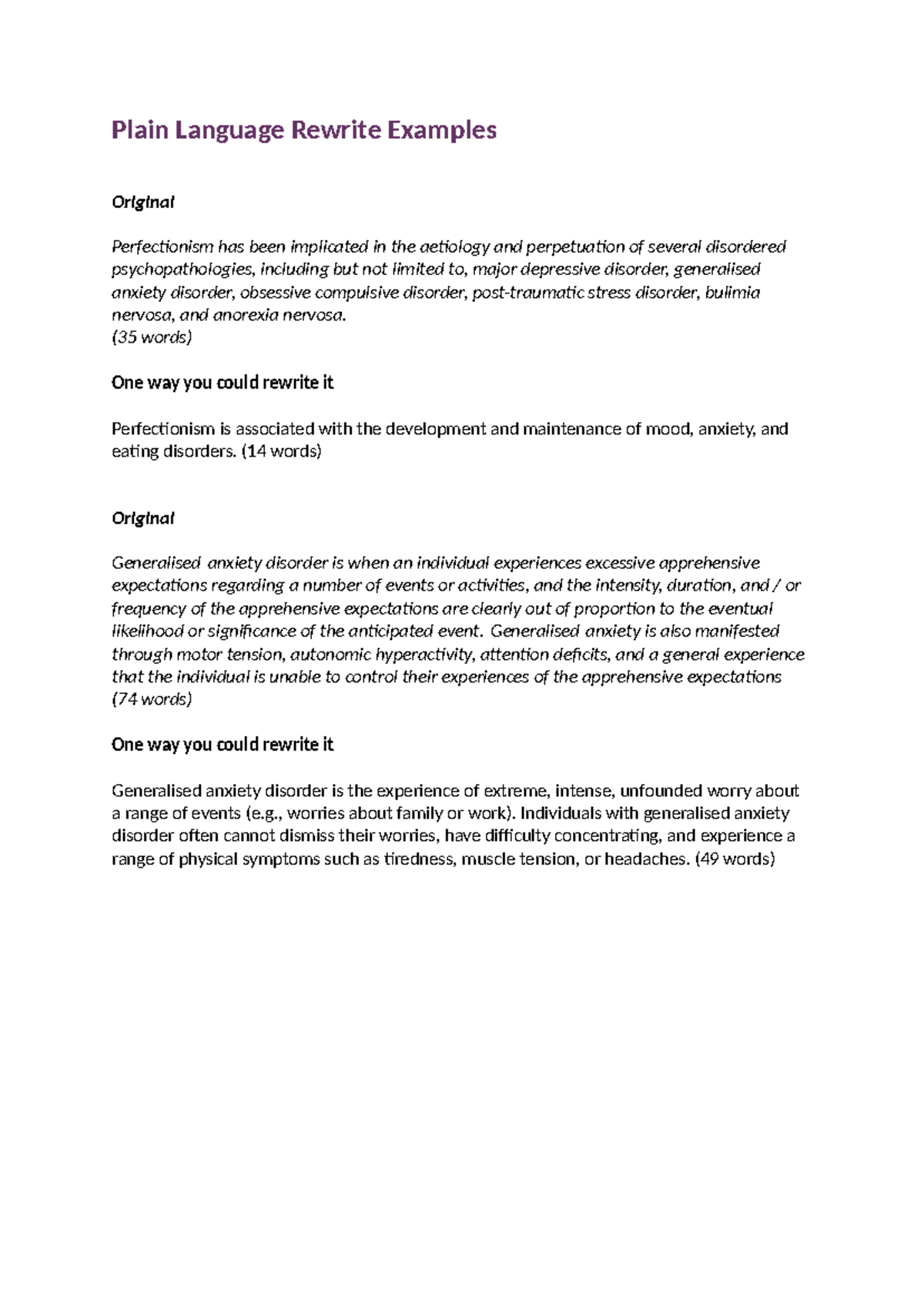 Plain Language Rewrite Examples - Plain Language Rewrite Examples ...