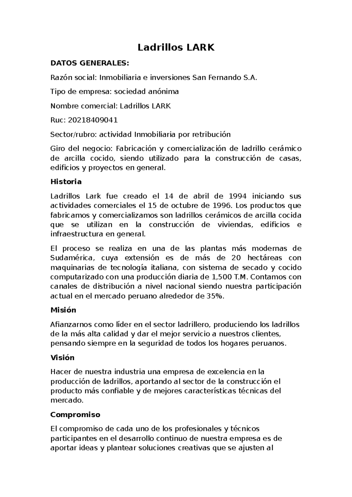 Ladrillos LARK - Componentes del Control Interno COSO ERM 2013 ...