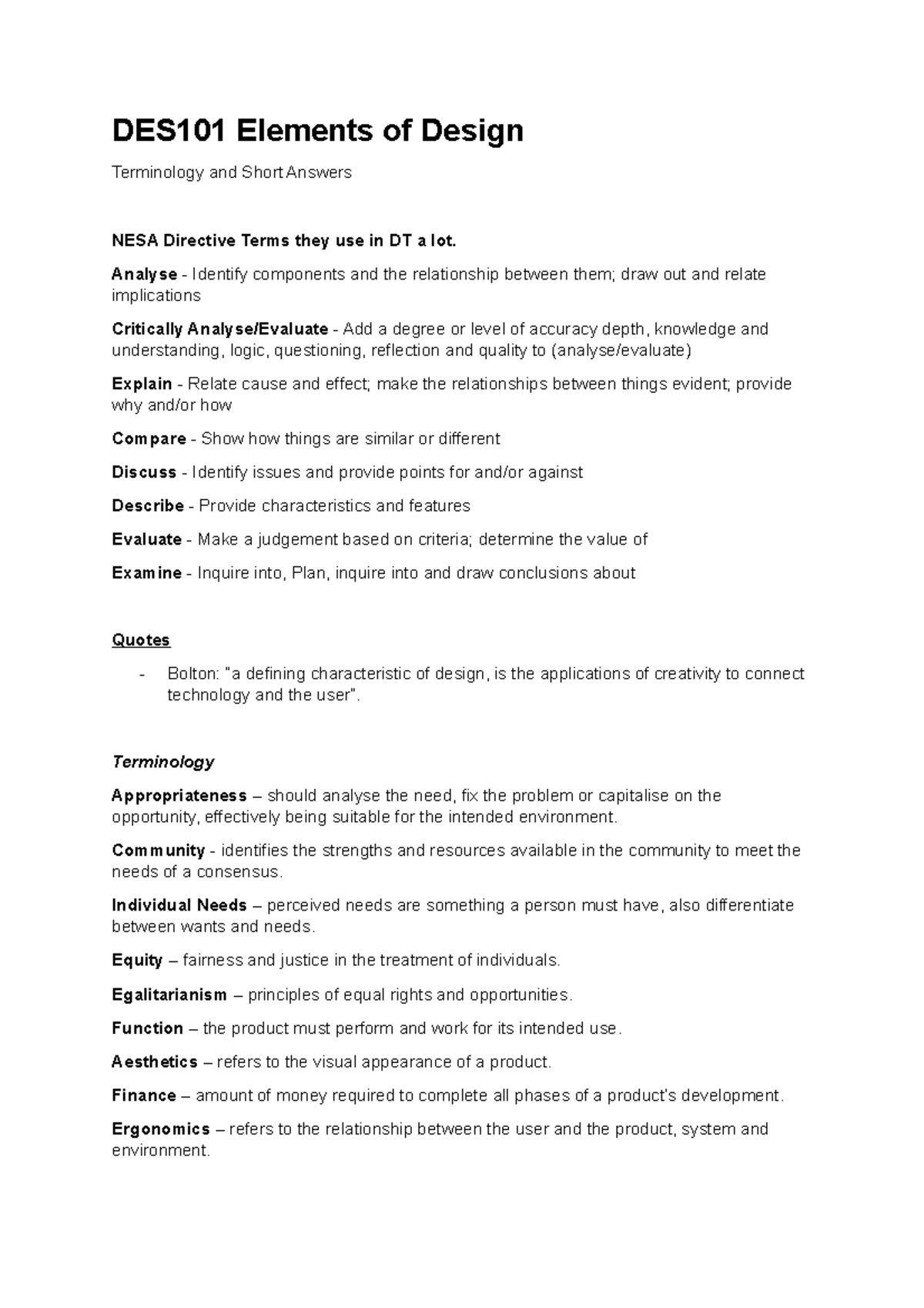 DES101 Elements of Design Terminology and Short Answers - DES101 ...