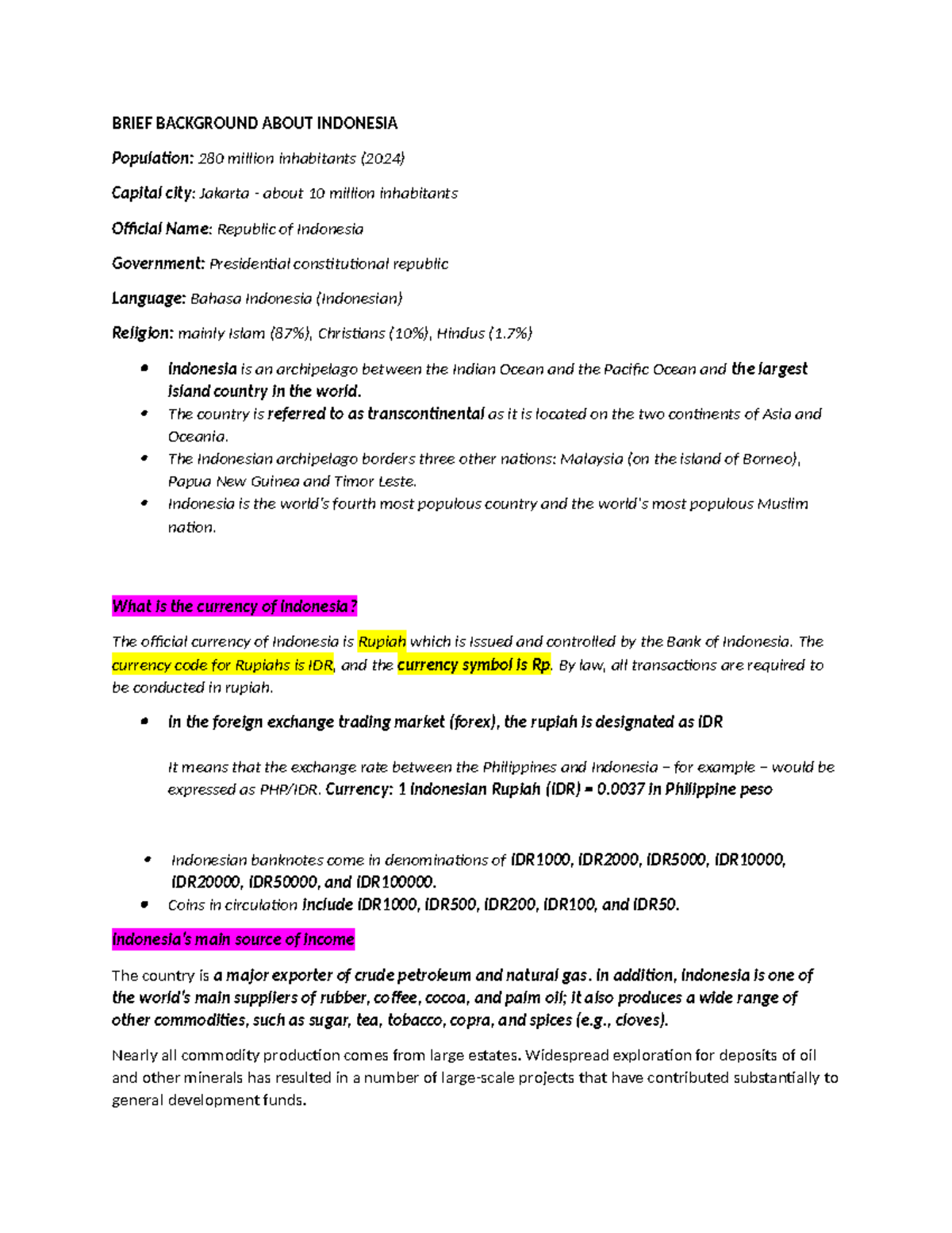 Brief Background About Indonesia - BRIEF BACKGROUND ABOUT INDONESIA ...