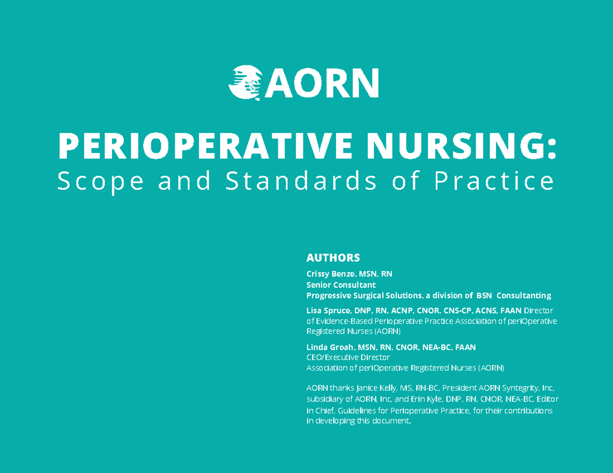 Periop Nursing Scope Standards of Practice PERIOPERATIVE NURSING S c
