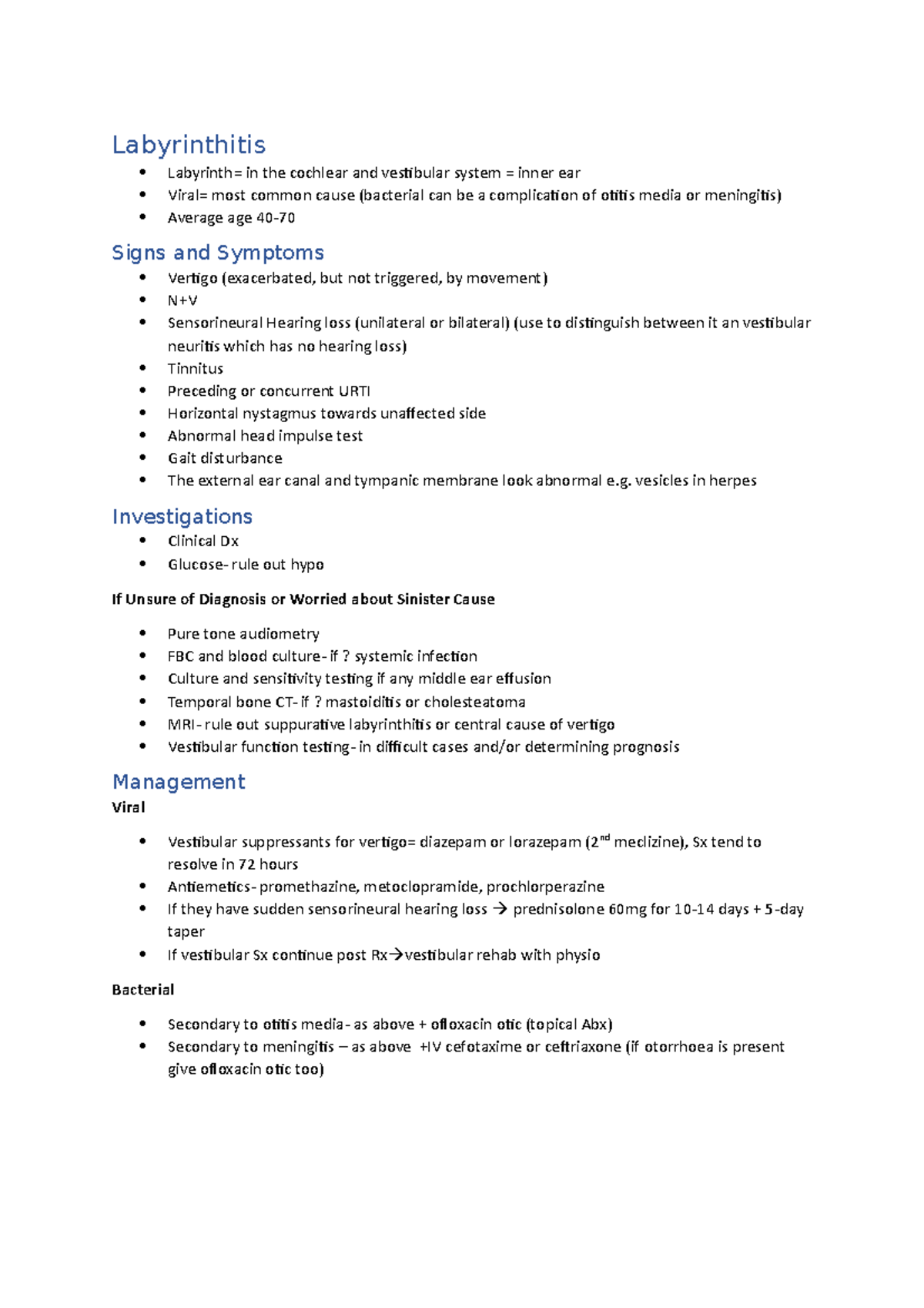 Labyrinthitis Lecture notes 1 Labyrinthitis Labyrinth= in the