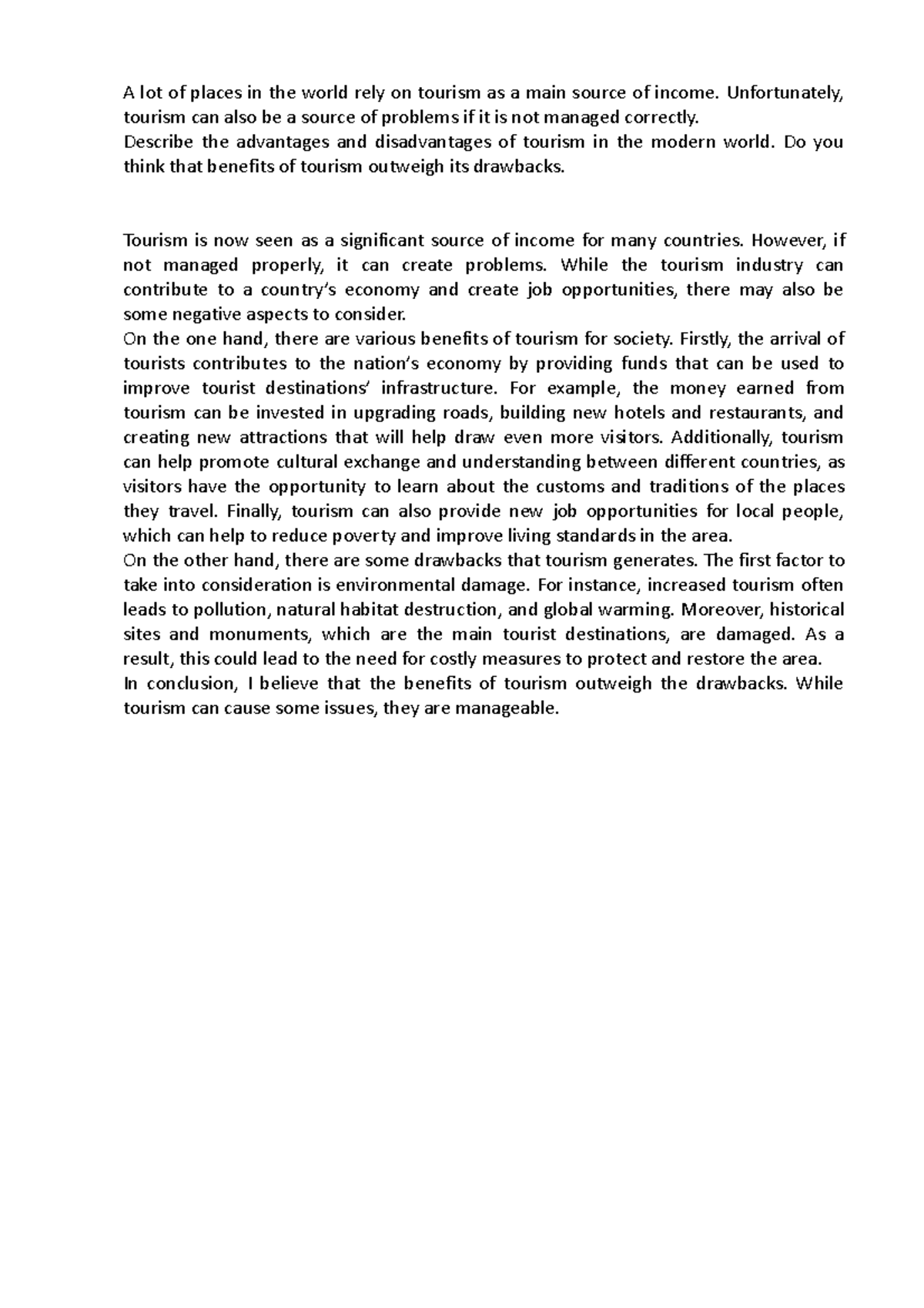 Advantages&Disadvantages - A lot of places in the world rely on tourism ...