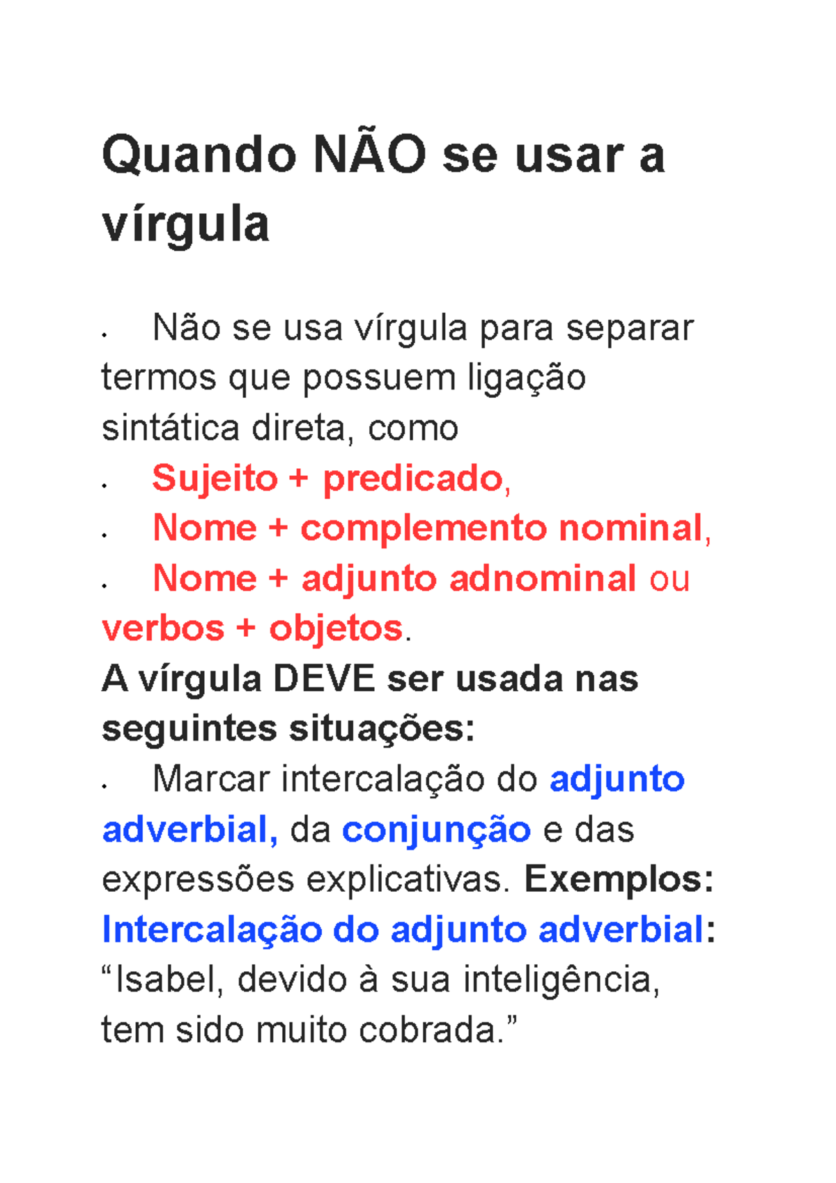 Quando Não Usar Vírgula - FDPLEARN