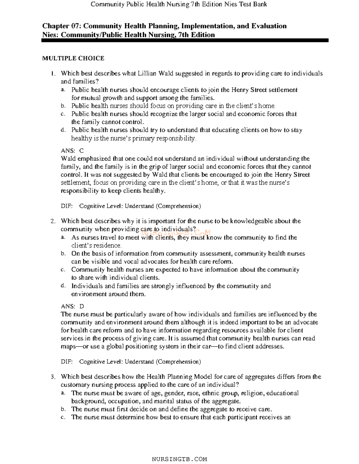 CH 7 Community Health Public Nursing 7th Edition Nies - NURSINGTB ...