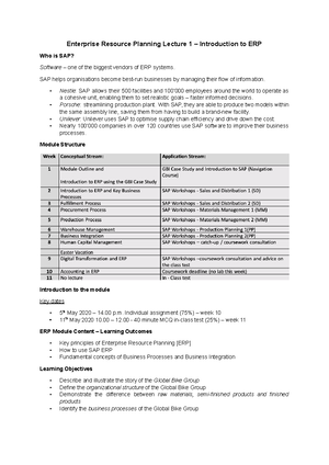 Lecture 7 - Business Process Integration - Enterprise Resource Planning ...