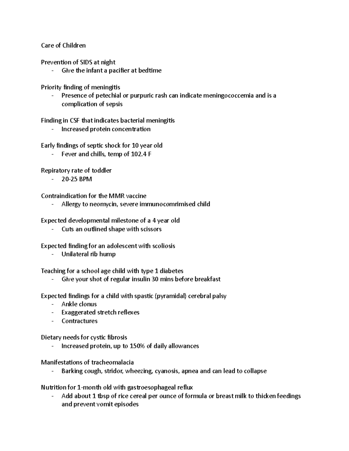 Care of Children ATI notes - Care of Children Prevention of SIDS at ...
