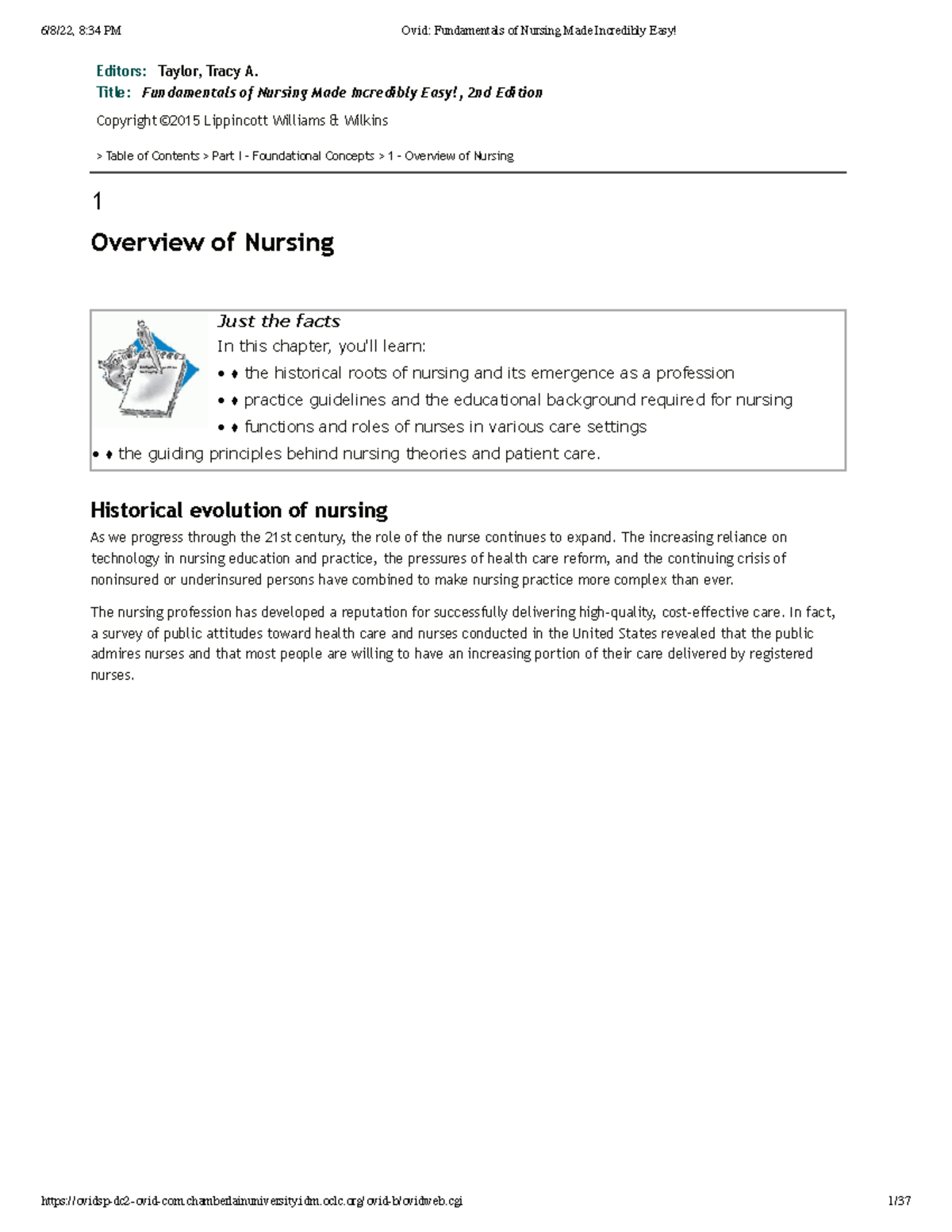 Fundamentals of Nursing Made Incredibly Easy Editors Taylor, Tracy A