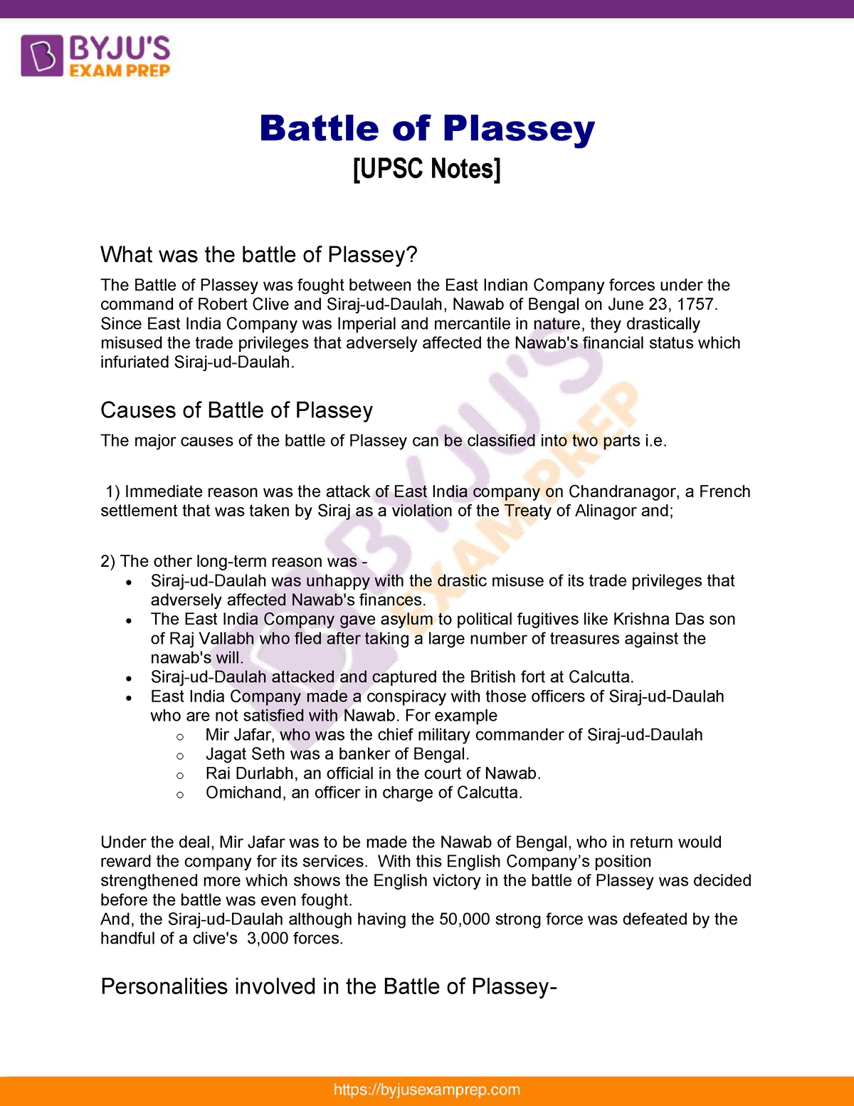 write an essay on the battle of plassey